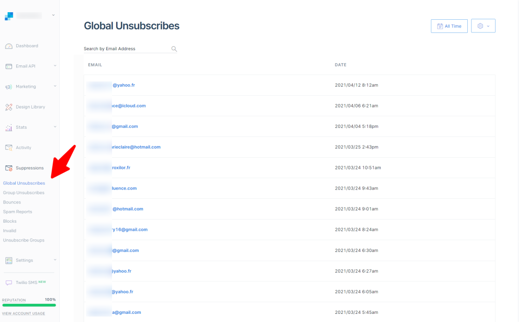 sendgrid suppression list