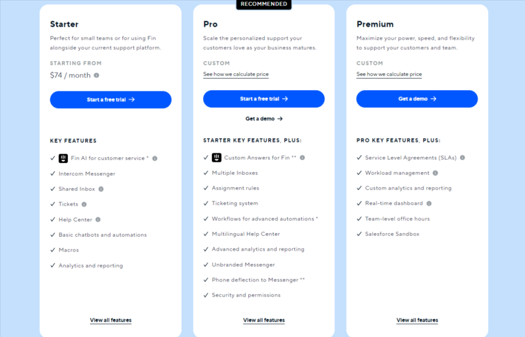 intercom crm pricing