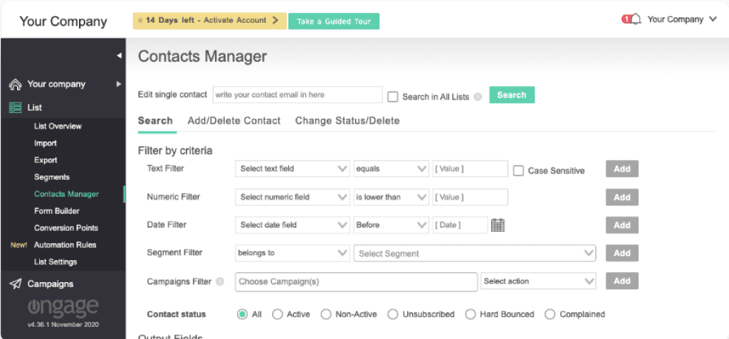 ongage dashboard