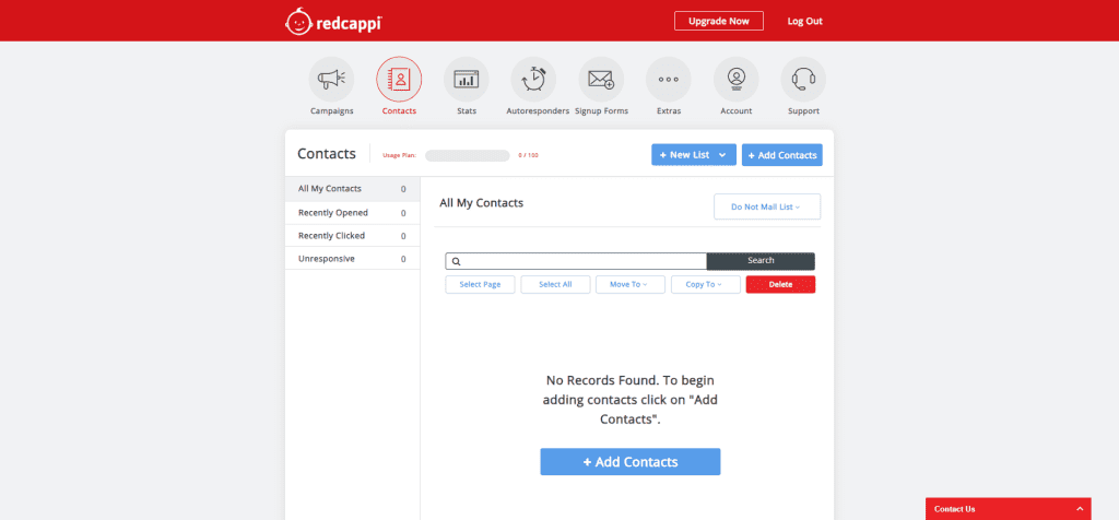 redcappi dashboard contacts