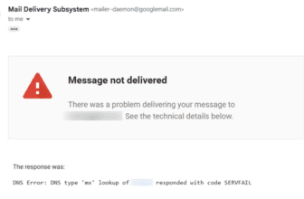 Email delivery failure notification message message not delivered servfail dns