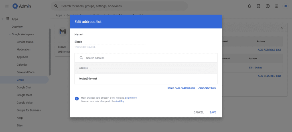 image 5 Google Workspace Suppression List block address