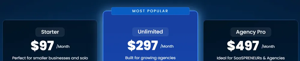 gohighlevel pricing 2026 08 24 GoHighLevel pricing page showing the Starter, Unlimited and Agency Pro plans